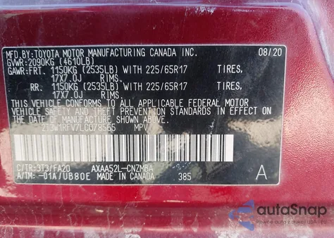 2020 Toyota Rav4 Xle из США, поврежденный, VIN 2T3W1RFV7LC078565